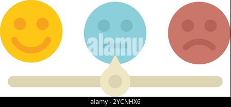 Diese Vektorabbildung zeigt eine Waage mit drei Emojis, die das Konzept der Kundenzufriedenheit repräsentieren Stock Vektor