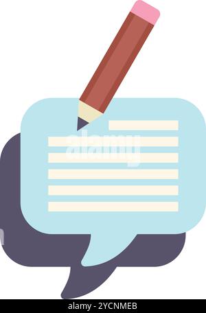Bleistift schreibt auf einer Sprechblase, hinterlässt Textzeilen, ein Konzept für das Schreiben von Inhalten und das Schreiben von Texten Stock Vektor