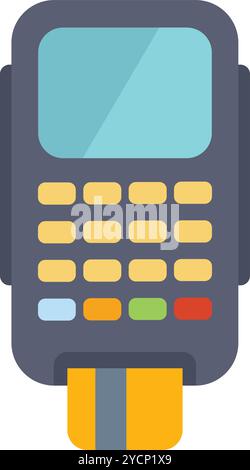 Kreditkarte wird zur Zahlung in ein POS-Terminal eingelegt, in flacher Bauweise Stock Vektor