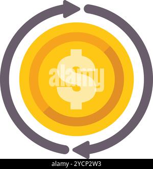 Konzept der Kreislaufwirtschaft, das den Geldkreislauf mit Pfeilen zeigt, die um eine Dollarmünze gehen Stock Vektor