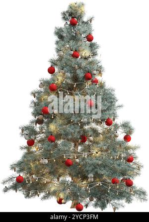 Großer Weihnachtsbaum mit verschiedenen Dekorationen Stockfoto