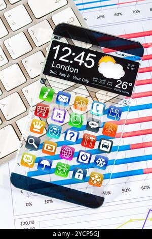 Smartphone mit einem transparenten Display. Stockfoto