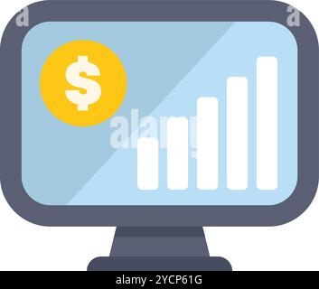 Der Computerbildschirm zeigt ein wachsendes statistisches Balkendiagramm und ein Symbol für den finanziellen Erfolg Stock Vektor