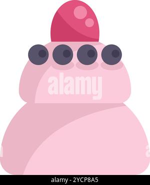 Minimalistische Vektor-Illustration mit einem rosafarbenen Kuchen mit Blaubeeren und Erdbeeren Topping Stock Vektor