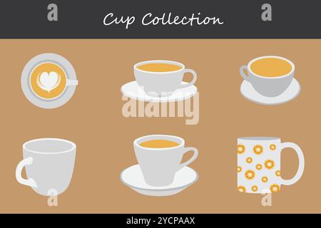 Cup-Kollektion in verschiedenen Posen. Vektorabbildung. Stock Vektor