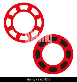 Rote kreisförmige Symbole. Auffällige geometrische Formen. Zwei kontrastierende Varianten. Einfaches Vektordesign. Stock Vektor