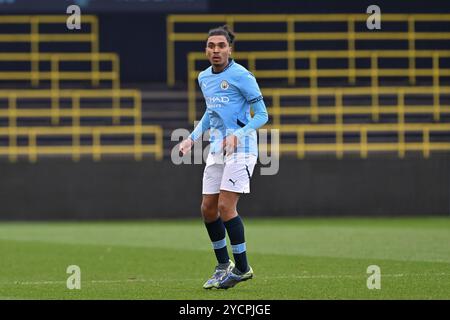 Kaden Braithwaite aus Manchester City während des UEFA Youth League-Spiels Manchester City gegen Sparta Prag im Joie Stadium, Manchester, Großbritannien, 24. Oktober 2024 (Foto: Cody Froggatt/News Images) Stockfoto