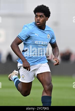 Manchester, Großbritannien. Oktober 2024. Jaden Heskey von Manchester City während des UEFA Youth League-Spiels Manchester City gegen Sparta Prag im Joie Stadium, Manchester, Vereinigtes Königreich, 24. Oktober 2024 (Foto: Cody Froggatt/News Images) in Manchester, Vereinigtes Königreich am 23.10.2024. (Foto: Cody Froggatt/News Images/SIPA USA) Credit: SIPA USA/Alamy Live News Stockfoto