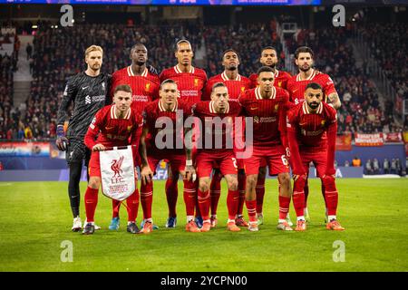 Leipzig, Deutschland. Oktober 2024. Das Startelf von Liverpool für das UEFA Champions League-Spiel zwischen RB Leipzig und Liverpool in der Red Bull Arena in Leipzig. Quelle: Gonzales Photo/Alamy Live News Stockfoto