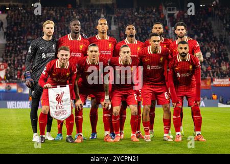 Leipzig, Deutschland. Oktober 2024. Das Startelf von Liverpool für das UEFA Champions League-Spiel zwischen RB Leipzig und Liverpool in der Red Bull Arena in Leipzig. Quelle: Gonzales Photo/Alamy Live News Stockfoto