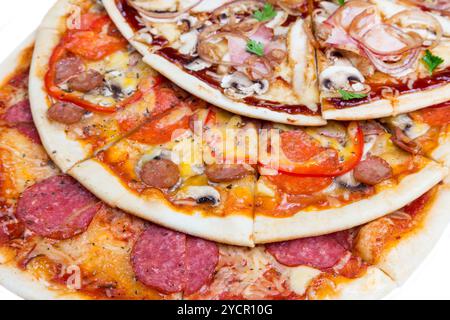 Kombination mit drei verschiedenen Pizzen Stockfoto