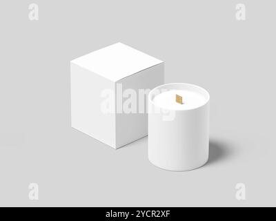 Holzweidenkerze mit Box Mockup Stockfoto