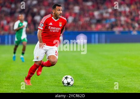 Lissabon, Portugal. Oktober 2024. Vangelis Pavlidis von SL Benfica wurde während des Fußballspiels der UEFA Champions League zwischen SL Benfica und Feyenoord im Estadio da Luz-Stadion gezeigt. (Endnote: SL Benfica 1 - 3 Feyenoord) (Foto: Hugo Amaral/SOPA Images/SIPA USA) Credit: SIPA USA/Alamy Live News Stockfoto