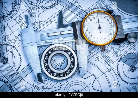 Kugellager und Messschieber aus Metall Stockfoto