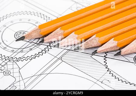 Zeichendetails und Bleistift Stockfoto