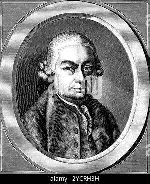 Carl Philipp Emanuel Bach (1714 Weimar, 1788 Hamburg) Porträt, Kammermusiker und Cembalist in der Berliner Königskapelle, begleitet Frederi Stockfoto