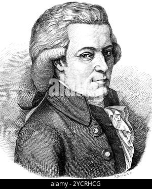 Wolfgang Amadeus Mozart (Salzburg 1756, 1791 Wien) Porträt, Vater Komponist, Sohn Genie als Komponist und Pianist, Ruhm, Ehre, Bewunderung, Konzerte Stockfoto
