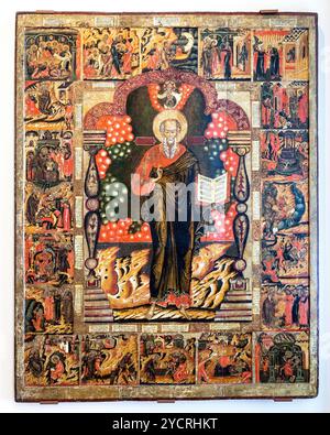 Antike russische orthodoxe Ikone. Johannes der Theologe Stockfoto