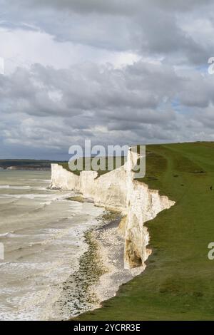 Eine vertikale Ansicht der weißen Klippen der Seven Sisters in East Sussex am Ärmelkanal Stockfoto