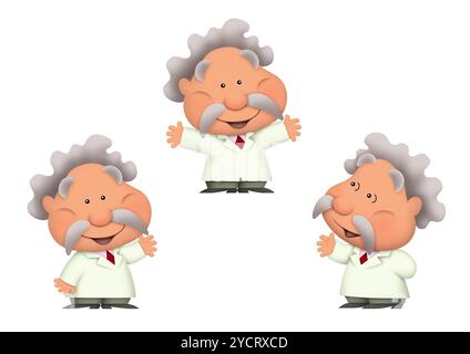 Lächelnder wissenschaftlicher Doktorand, der im weißen Laborkittel erklärt Stockfoto