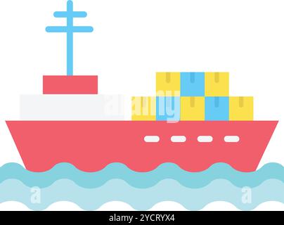 Vektorbild des Symbols „Frachtschiff“. Geeignet für mobile Anwendungen, Webanwendungen und Printmedien. Stock Vektor