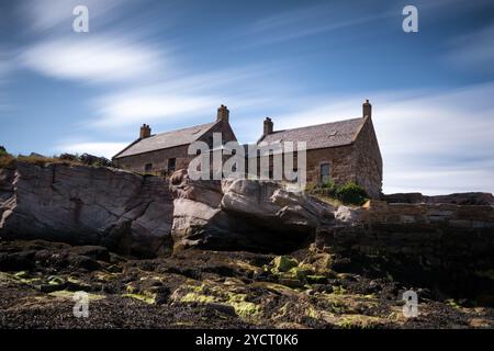 Blick auf einen verlassenen Hafen, East Lothian, Schottland, Großbritannien Stockfoto