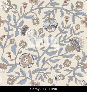 Nahtloses Blumenmuster in Erdfarbe. Wiederkehrendes Design von stilisierten Blumen und Blättern. Stock Vektor