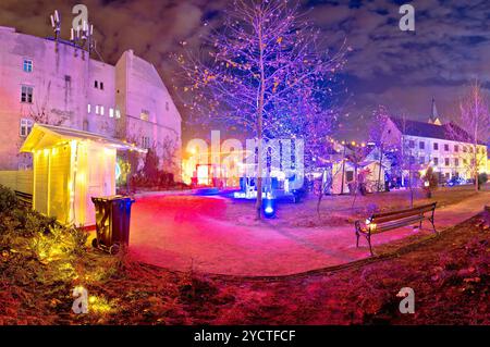 Zagreber Oberstadt Weihnachtsmarkt am Abend ansehen Stockfoto