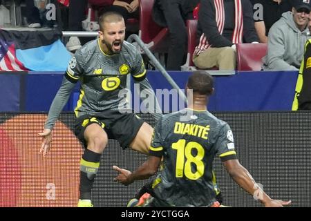 Madrid, Spanien. Oktober 2024. 23. Edon Zhegrova von LOSC Lille während der UEFA Champions League, League-Phase, des Fußballspiels am 3. Spieltag zwischen Atletico de Madrid und LOSC Lille am 23. Oktober 2024 im Stadion Cívitas Metropolitano in Madrid, Spanien. Foto: Laurent Lairys/ABACAPRESS. COM Credit: Abaca Press/Alamy Live News Stockfoto