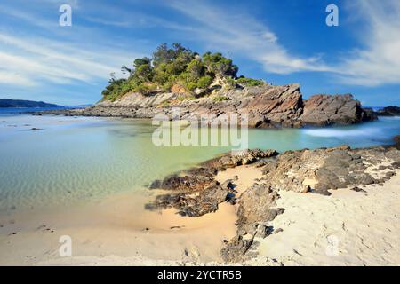 Nummer eins Beach, Seal Rocks, Australien, an einem schönen sonnigen Tag. Stockfoto