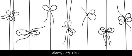 Schwarze Linie Stil Geschenkband Schleifen isoliert auf weißem Hintergrund. Stock Vektor