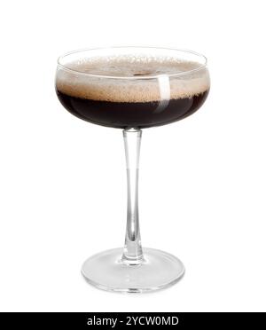 Ein Glas köstlicher Espresso-Martini auf weißem Hintergrund Stockfoto