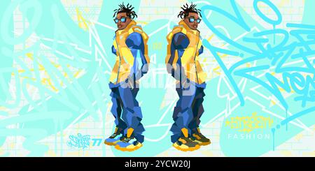 Trendige Abstrakte Urbane Street Art Graffiti Stil Cartoon Mode Charakter Vektor Illustration Stock Vektor