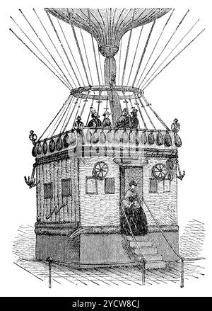 Vintage-Gravur des Korbes eines Ballons namens Le Géant, von Eugène Godard für den Fotografen Nadar (Gaspard-Félix Tournachon) aus einem artikel über die Geschichte des Ballonns in The Boy's Own Paper, 22. September 1883. Stockfoto