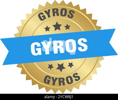 Kreiselaufkleber rund blau und Gold isoliert auf transparentem Hintergrund. Gyros Stock Vektor