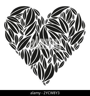 Herz aus Blättern Schwarz-weiß-Farben Vektor Stock Vektor