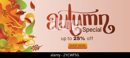 Abstraktes, flüssiges Herbstbanner mit bunten Blättern. Konzept des Herbstspezialangebots mit abstrakter Hintergrundbanner Vorlage Vektor Illustration Stock Vektor