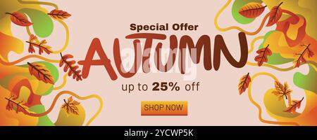 Herbst Special Discount Banner mit Herbstblättern und fließenden Hintergrund Design.Konzept des Herbstspezialangebots mit abstrakter Hintergrundbanner Vorlage V Stock Vektor