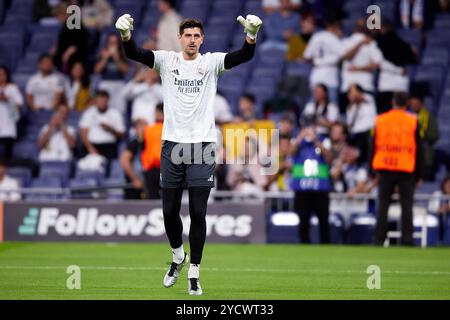 MADRID, SPANIEN - 22. OKTOBER: Thibaut Courtois von Real Madrid während des MD3-Spiels der UEFA Champions League 2024/25 zwischen Real Madrid C.F. und Borussia Dortmund im Estadio Santiago Bernabeu am 22. Oktober 2024 in Madrid. (Foto von QSP) Stockfoto