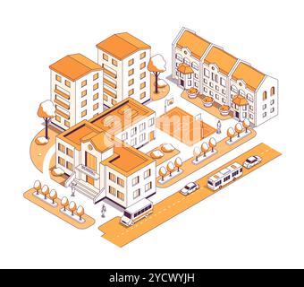 Prestigeträchtige Schule in guter Gegend - Vektorisometrische Illustration Stock Vektor