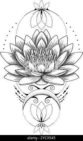 Lotus mehndi Blume Illustration. Blumenzeichnung und Tätowierung für Henna. Orientalisches Muster im indischen Stil. Stockfoto