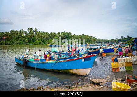 Der alte Seehafen Tyndis ist mit der Region Kadalundi - Chaliyam Beypore identifiziert. Chaliyam Fischerdorf. Stockfoto