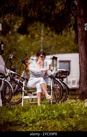 Familienurlaub, Urlaubsreise im Wohnmobil RV Stockfoto