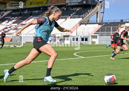 Heraklion, Griechenland. Oktober 2024. Jill Janssens (17) aus Belgien, die während des Trainings am Spieltag vor einem Spiel zwischen den Nationalmannschaften Griechenlands und Belgiens im ersten Play-off der UEFA-Qualifikation für Frauen 2023-24 am Donnerstag, den 24. Oktober 2024, in Heraklion, Griechenland, als Red Flames bezeichnet wurde. Quelle: Sportpix/Alamy Live News Stockfoto