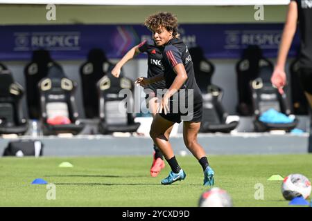 Heraklion, Griechenland. Oktober 2024. Kassandra Missipo (23) aus Belgien, die während des Spieltags-1-Trainings vor einem Spiel zwischen den Nationalmannschaften Griechenlands und Belgiens, die Red Flames beim ersten Play-off der UEFA-Qualifikationsspiele für Frauen 2023-24, am Donnerstag, den 24. Oktober 2024, in Heraklion, Griechenland, dargestellt wurde. Quelle: Sportpix/Alamy Live News Stockfoto