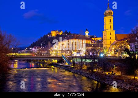 Mur und Graz Stadtbild Abend anzeigen Stockfoto