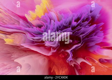 Diese Illustration zeigt eine lebendige Explosion von Farben in einem von Blumen inspirierten abstrakten Design, das Rosa, Lila und Gelb dyna verschmilzt Stockfoto