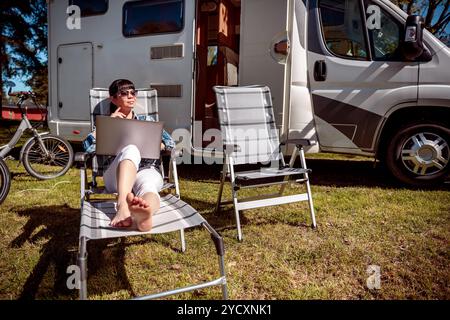 Familienurlaub, Urlaubsreise im Wohnmobil RV Stockfoto