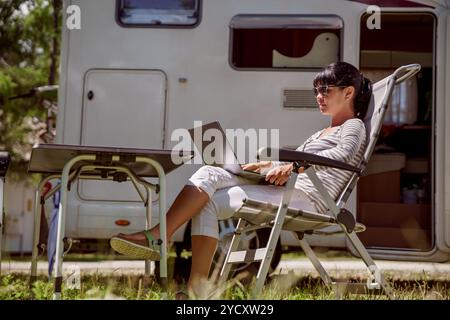 Familienurlaub, Urlaubsreise im Wohnmobil RV Stockfoto