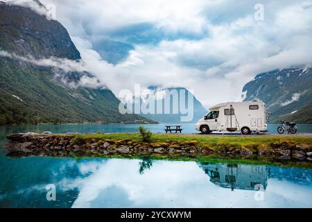 Familienurlaub RV, Urlaub Reise in Wohnmobil Stockfoto